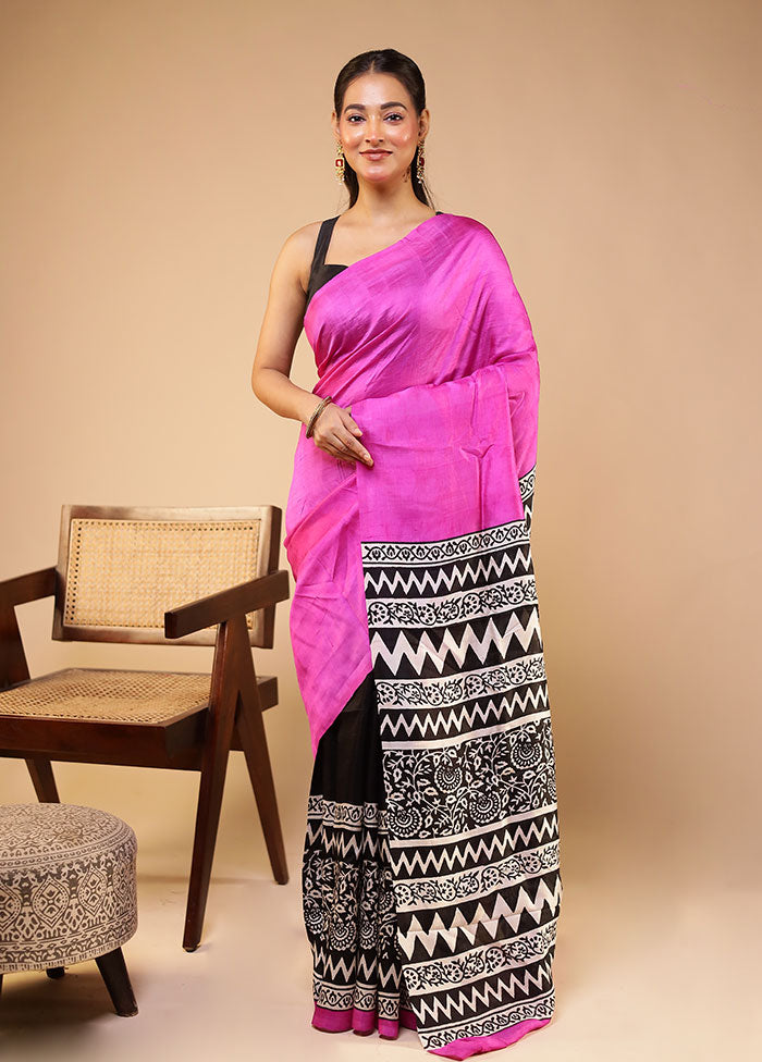 Purple Printed Pure Silk Saree Without Blouse Piece