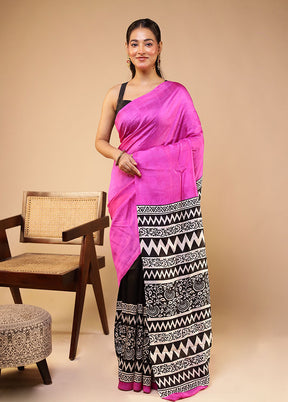 Purple Printed Pure Silk Saree Without Blouse Piece