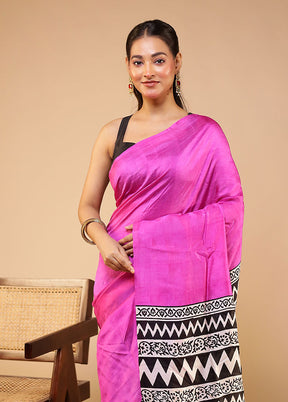 Purple Printed Pure Silk Saree Without Blouse Piece