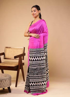 Purple Printed Pure Silk Saree Without Blouse Piece