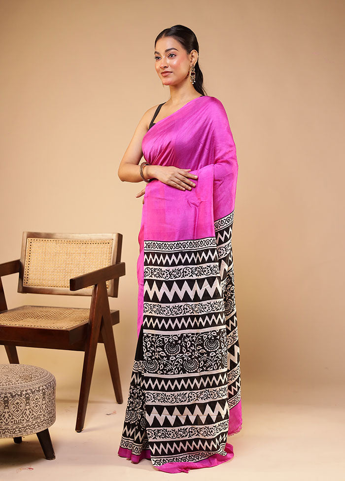 Purple Printed Pure Silk Saree Without Blouse Piece