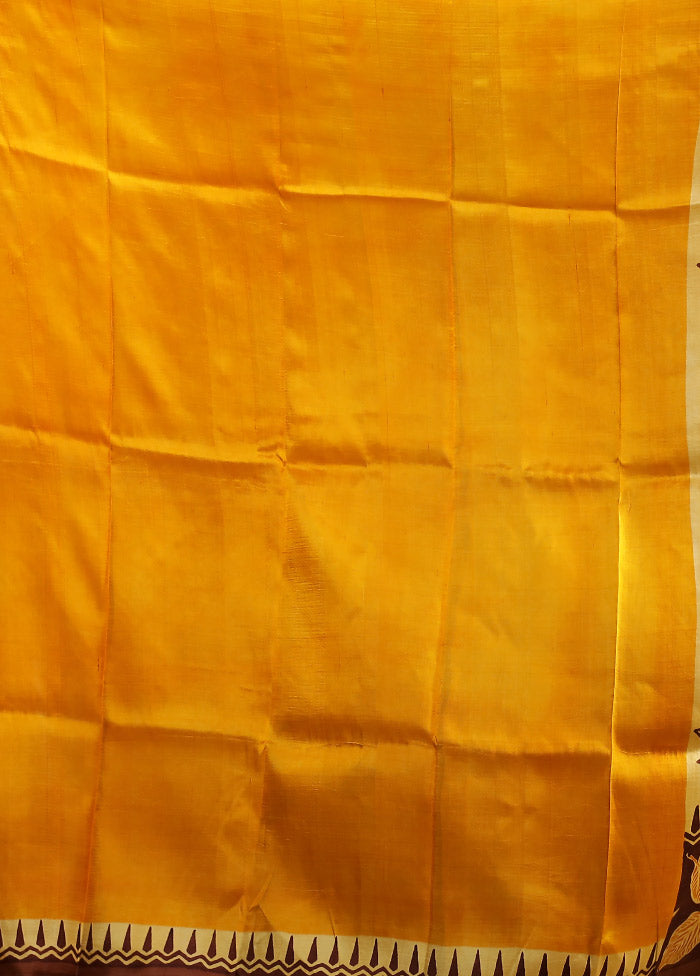 Yellow Printed Pure Silk Saree Without Blouse Piece