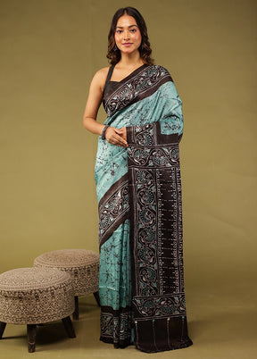 Multicolor Printed Pure Silk Saree Without Blouse Piece
