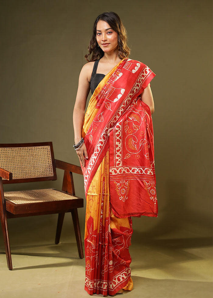Multicolor Printed Pure Silk Saree Without Blouse Piece