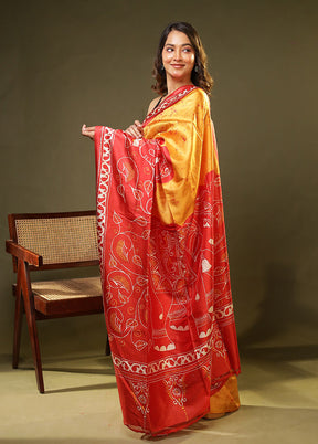 Multicolor Printed Pure Silk Saree Without Blouse Piece