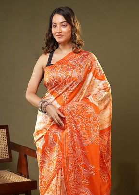 Multicolor Printed Pure Silk Saree Without Blouse Piece