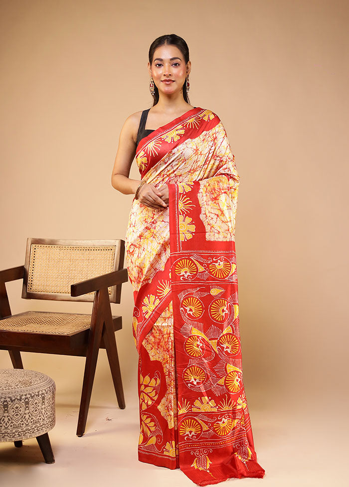 Multicolor Printed Pure Silk Saree With Blouse Piece