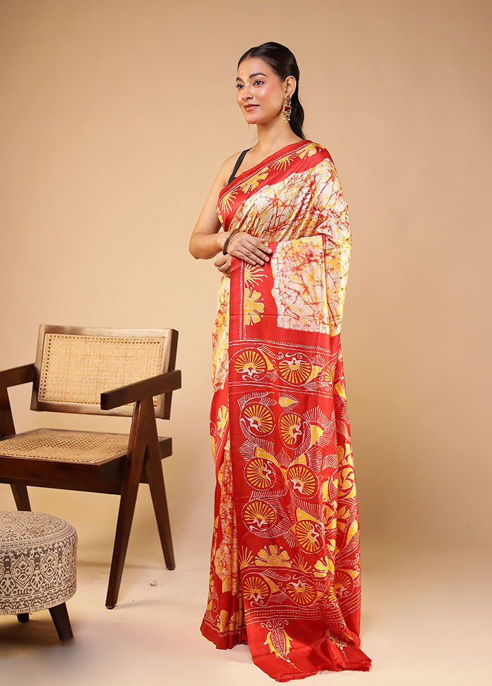 Multicolor Printed Pure Silk Saree With Blouse Piece