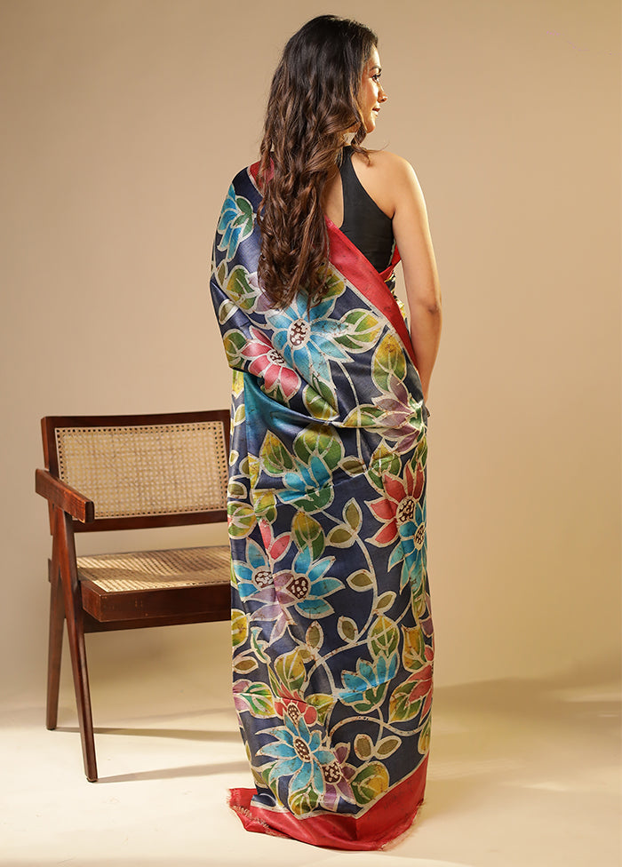 Multicolor Handloom Tussar Pure Silk Saree With Blouse Piece