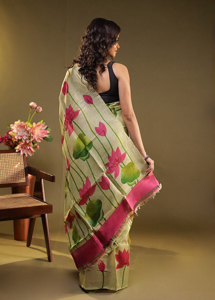Multicolor Printed Pure Silk Saree Without Blouse Piece