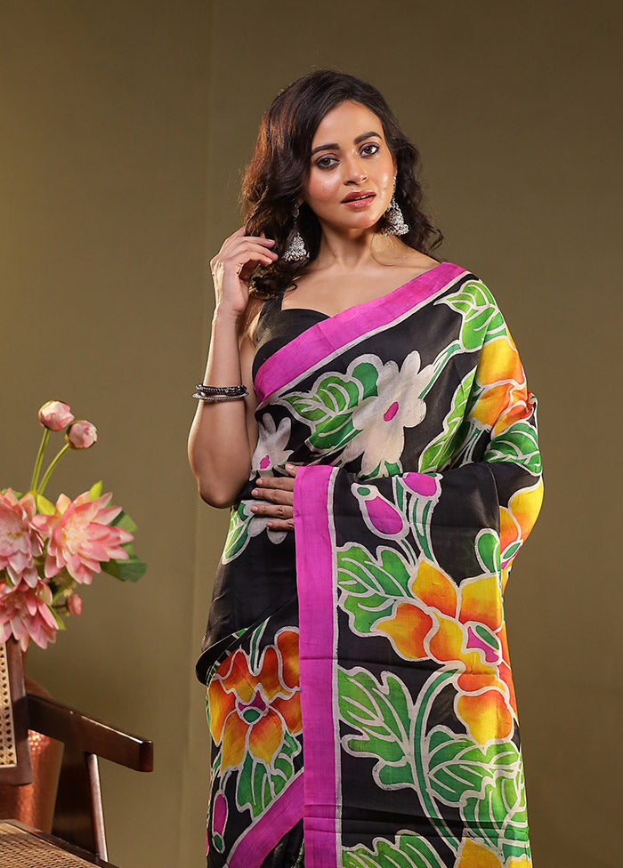 Multicolor Printed Pure Silk Saree Without Blouse Piece