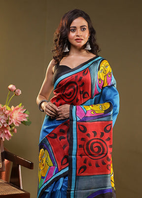 Multicolor Printed Pure Silk Saree Without Blouse Piece