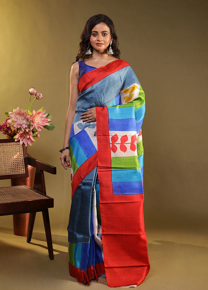 Multicolor Printed Pure Silk Saree Without Blouse Piece