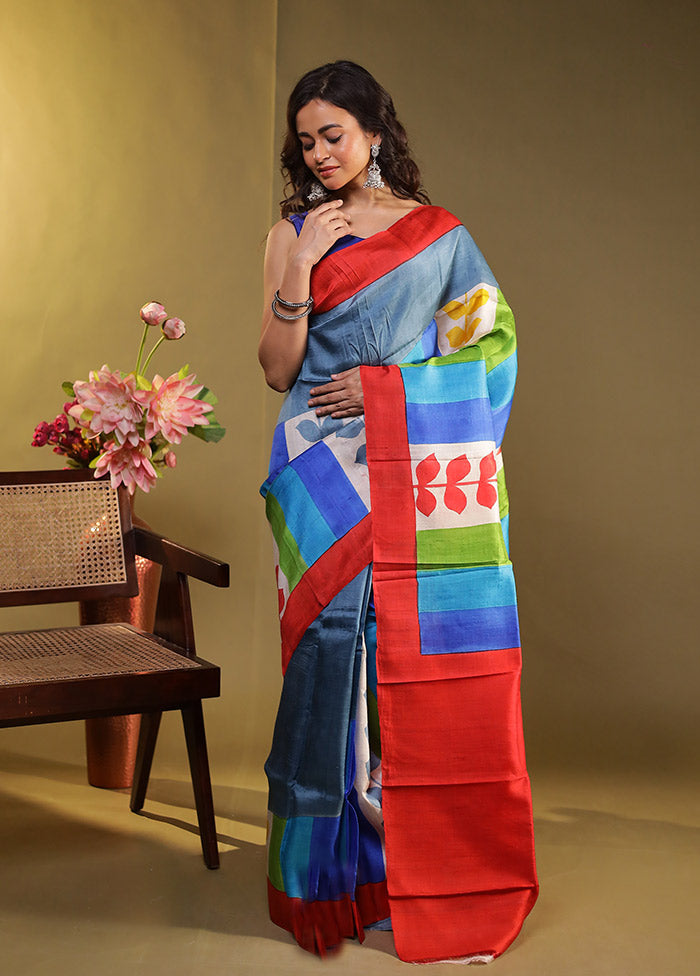 Multicolor Printed Pure Silk Saree Without Blouse Piece