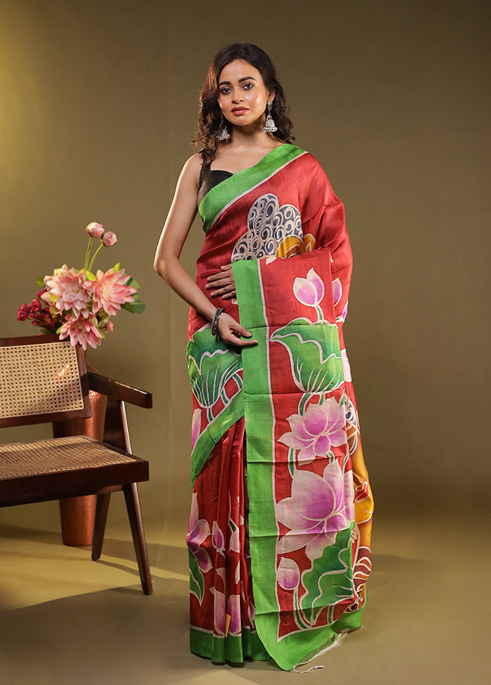 Multicolor Printed Pure Silk Saree Without Blouse Piece
