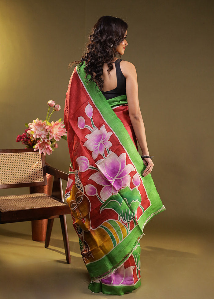 Multicolor Printed Pure Silk Saree Without Blouse Piece