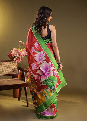 Multicolor Printed Pure Silk Saree Without Blouse Piece