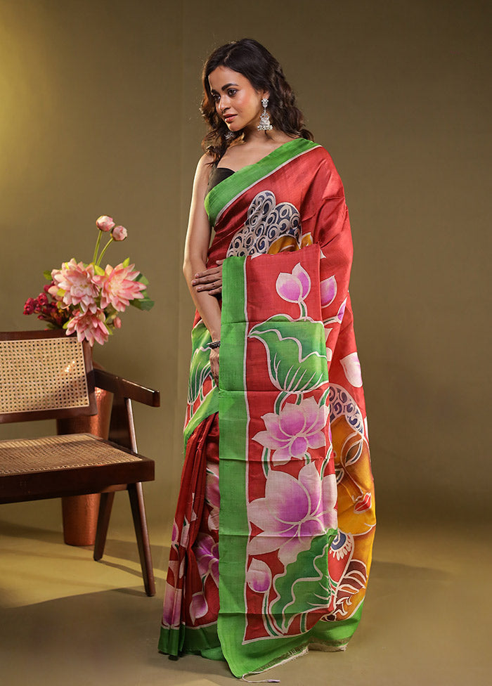 Multicolor Printed Pure Silk Saree Without Blouse Piece