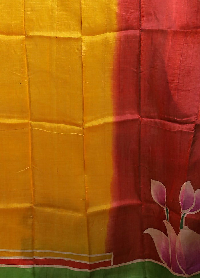 Multicolor Printed Pure Silk Saree Without Blouse Piece