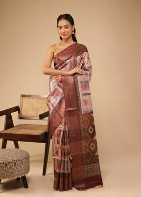 Pink Handloom Tussar Pure Silk Saree With Blouse Piece