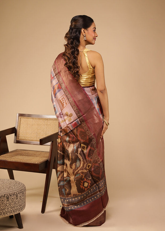Pink Handloom Tussar Pure Silk Saree With Blouse Piece