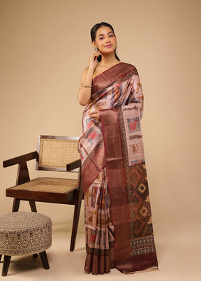 Pink Handloom Tussar Pure Silk Saree With Blouse Piece