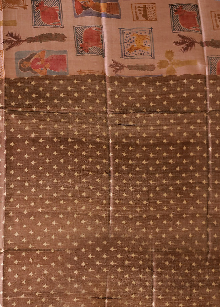 Pink Handloom Tussar Pure Silk Saree With Blouse Piece