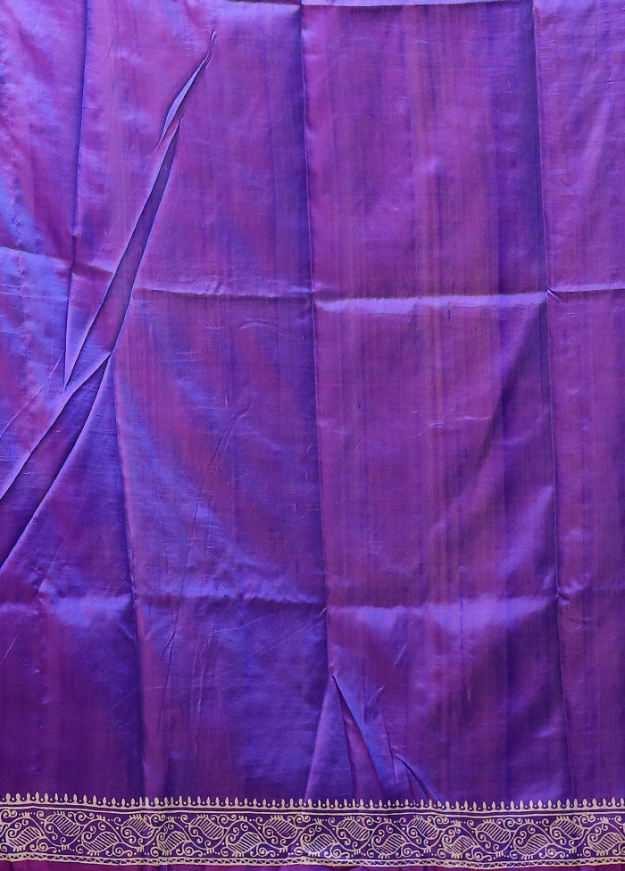 Purple Printed Pure Silk Saree With Blouse Piece