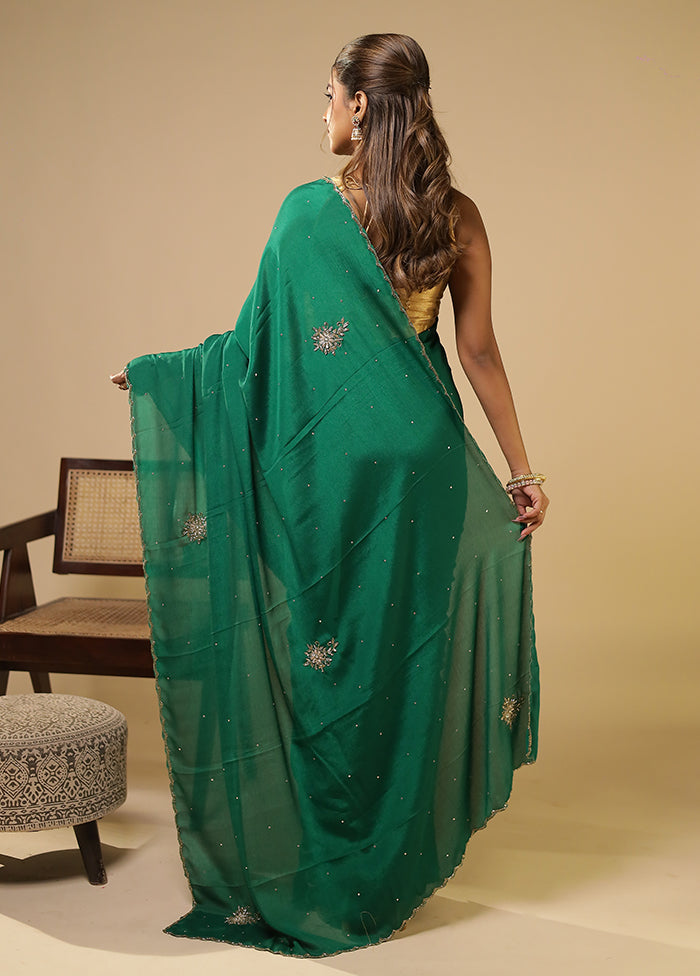 Green Georgette Saree With Blouse Piece