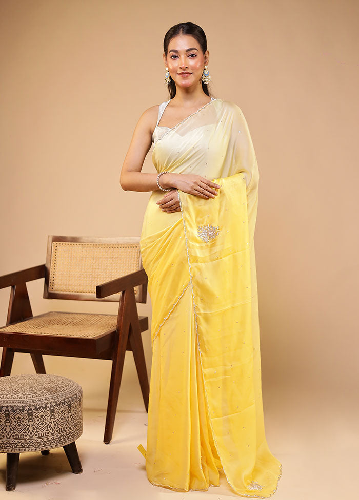 Yellow Georgette Saree With Blouse Piece
