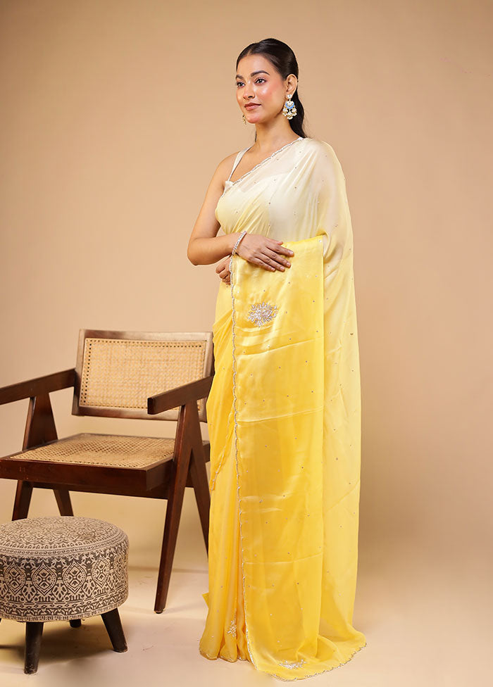 Yellow Georgette Saree With Blouse Piece