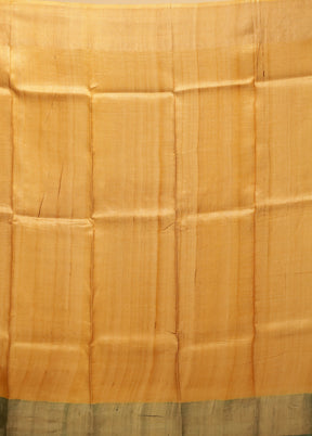 Cream Handloom Tussar Pure Silk Saree With Blouse Piece