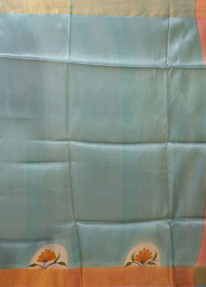 Cream Handloom Tussar Pure Silk Saree With Blouse Piece
