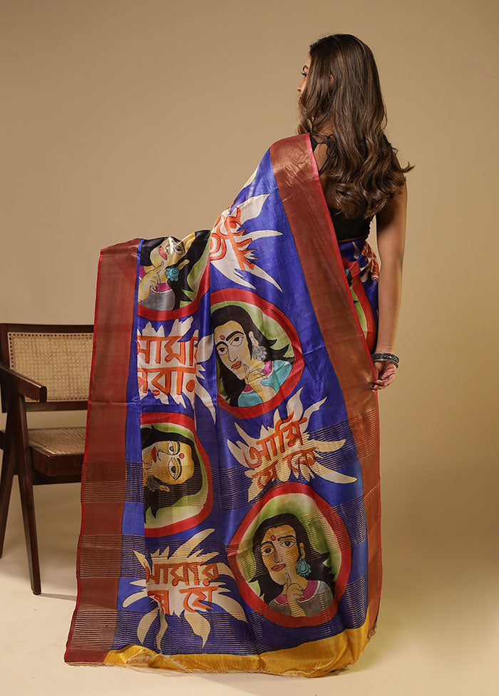 Multicolor Handloom Tussar Pure Silk Saree With Blouse Piece