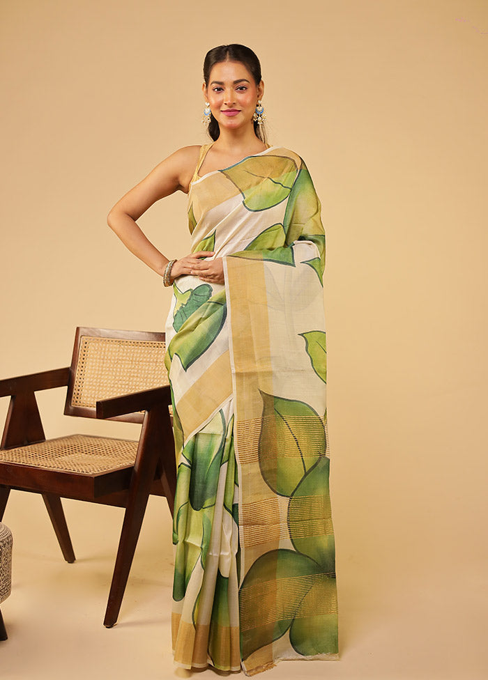 Multicolor Handloom Tussar Pure Silk Saree With Blouse Piece