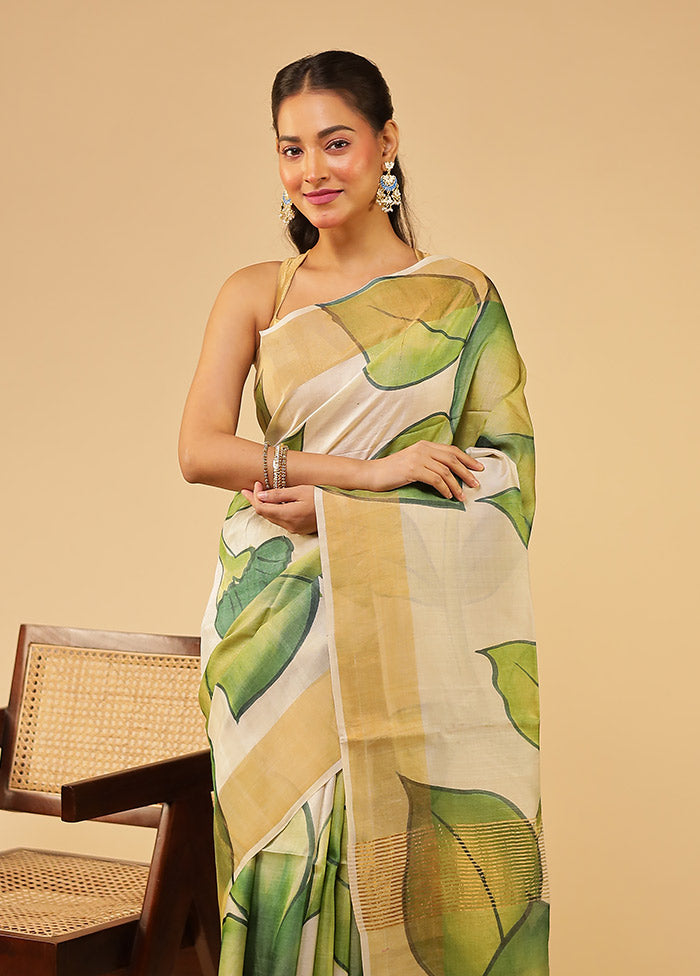 Multicolor Handloom Tussar Pure Silk Saree With Blouse Piece