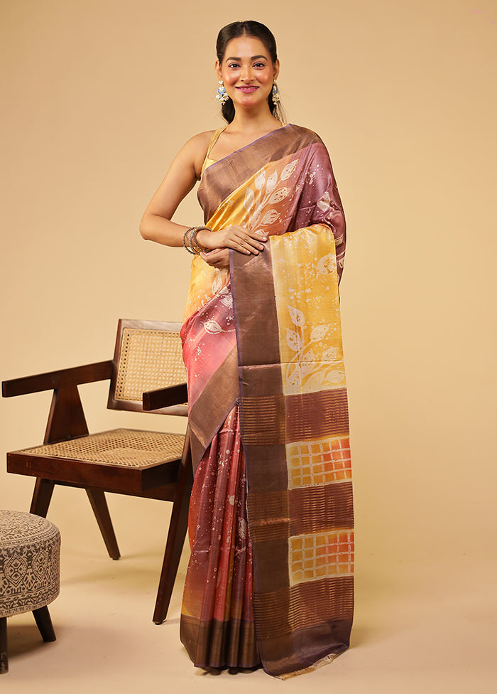 Pink Handloom Tussar Pure Silk Saree With Blouse Piece