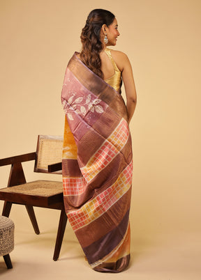 Pink Handloom Tussar Pure Silk Saree With Blouse Piece