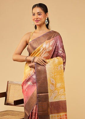 Pink Handloom Tussar Pure Silk Saree With Blouse Piece