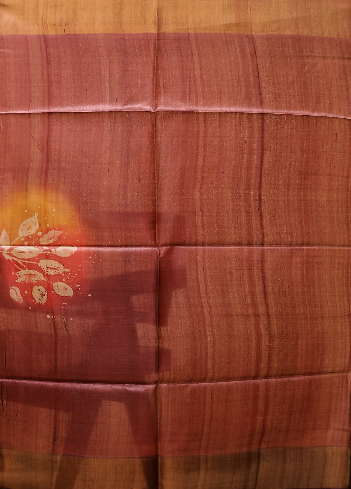 Pink Handloom Tussar Pure Silk Saree With Blouse Piece