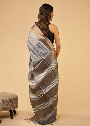 Grey Tussar Silk Saree With Blouse Piece