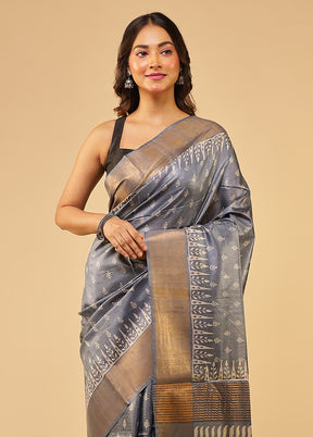 Grey Tussar Silk Saree With Blouse Piece