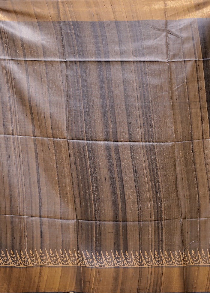 Grey Tussar Silk Saree With Blouse Piece