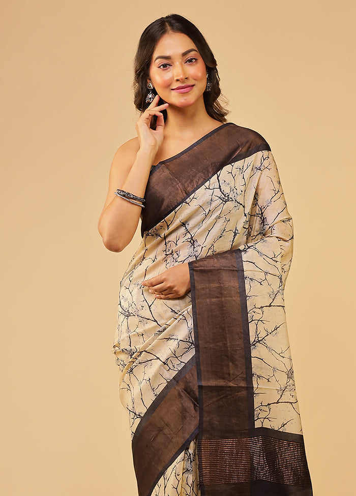 Cream Tussar Silk Saree With Blouse Piece