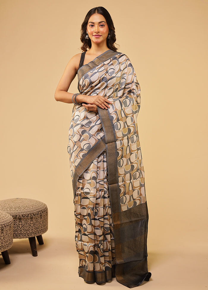 Cream Tussar Silk Saree With Blouse Piece