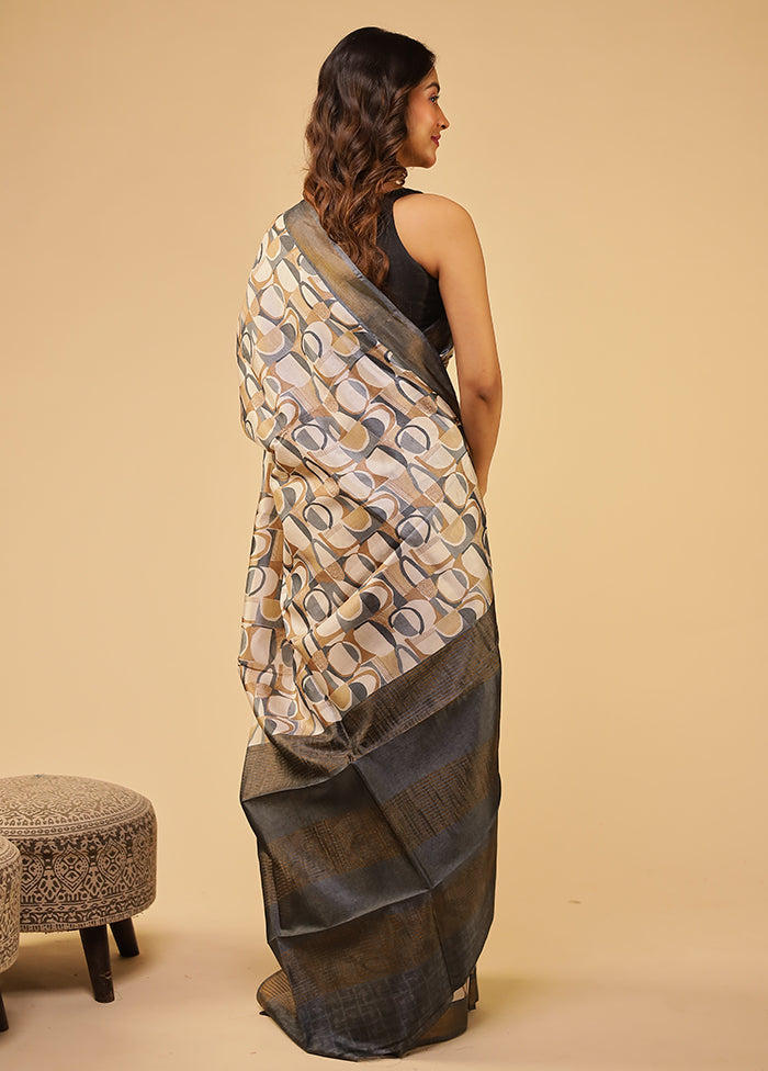 Cream Tussar Silk Saree With Blouse Piece