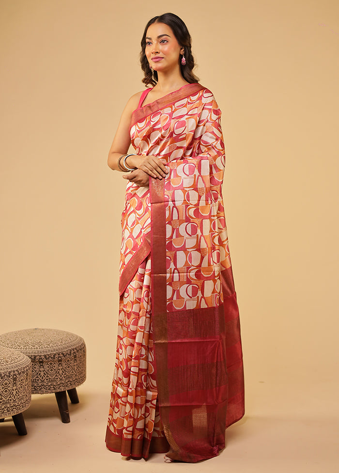 Cream Tussar Silk Saree With Blouse Piece