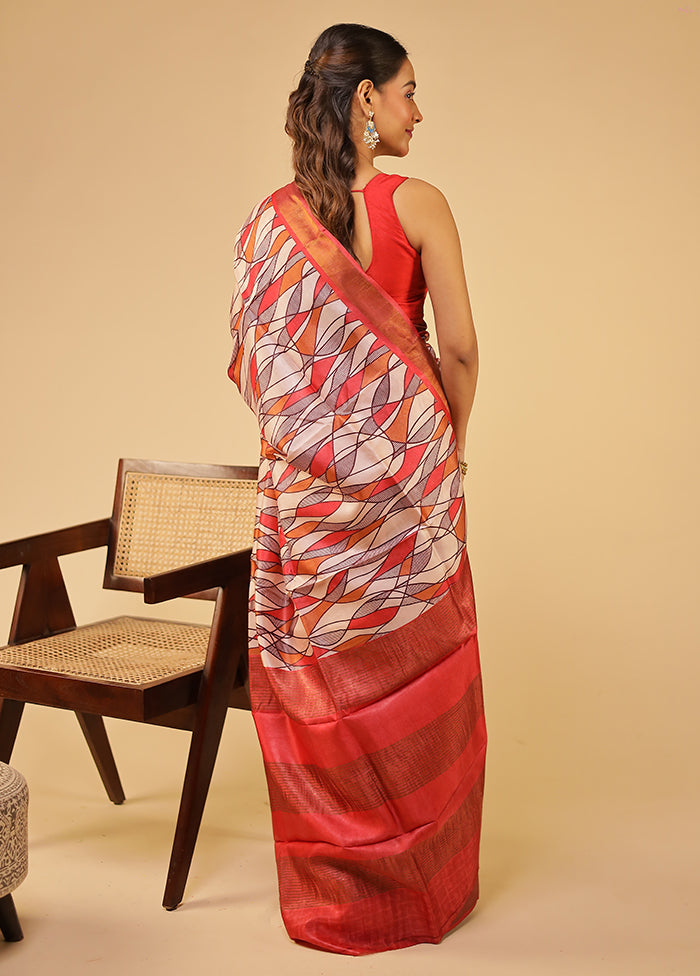 Pink Tussar Silk Saree With Blouse Piece