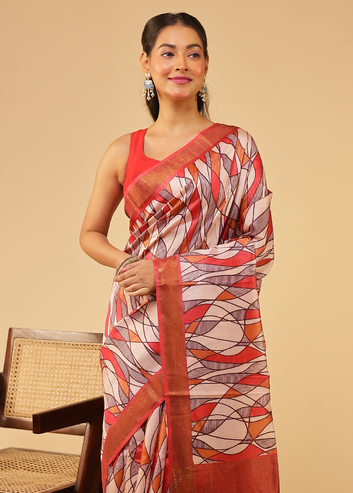Pink Tussar Silk Saree With Blouse Piece