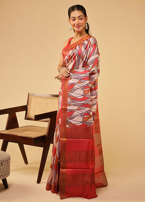 Pink Tussar Silk Saree With Blouse Piece